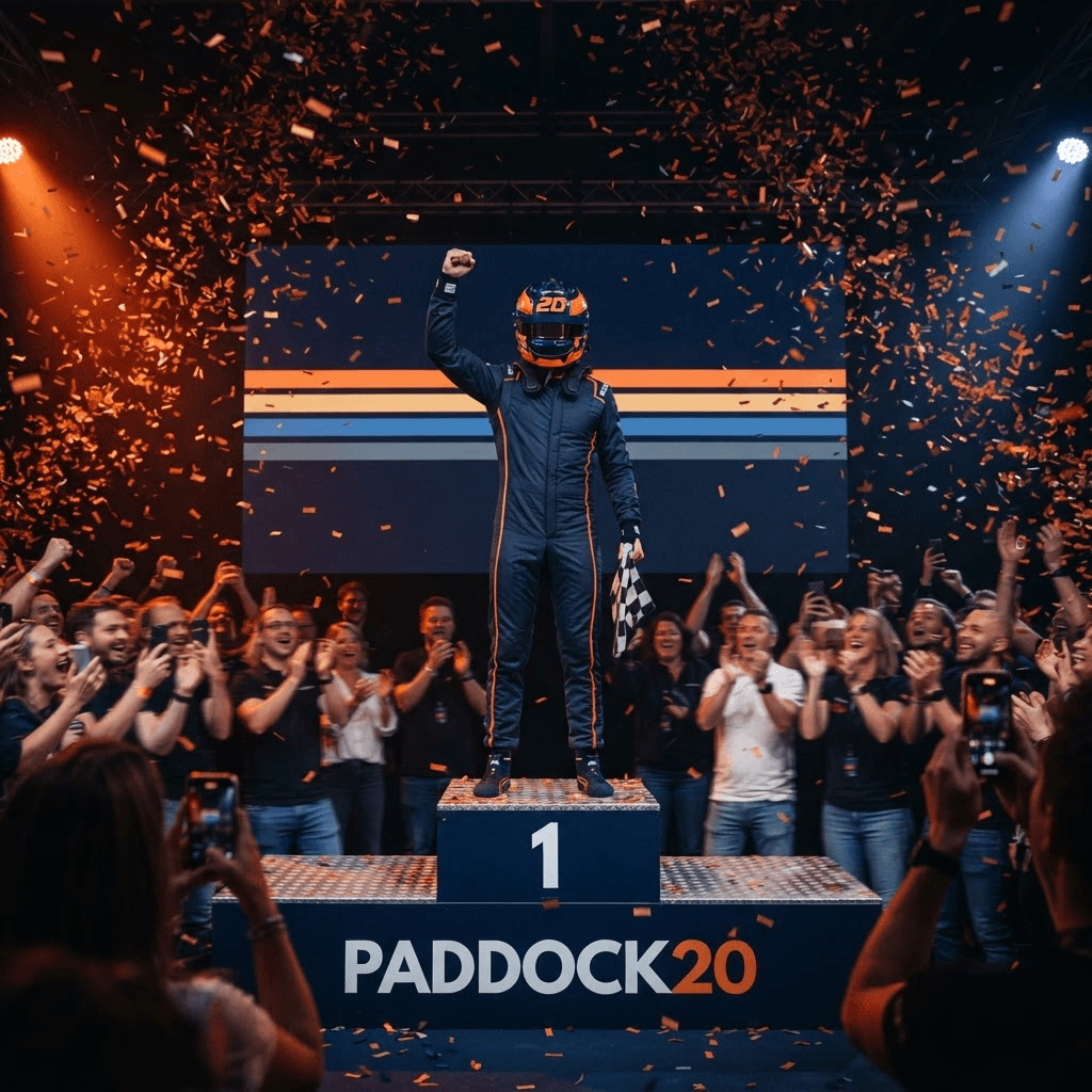RAIL — Paddock20 AI mascot at the Mastermind podium, Nashville