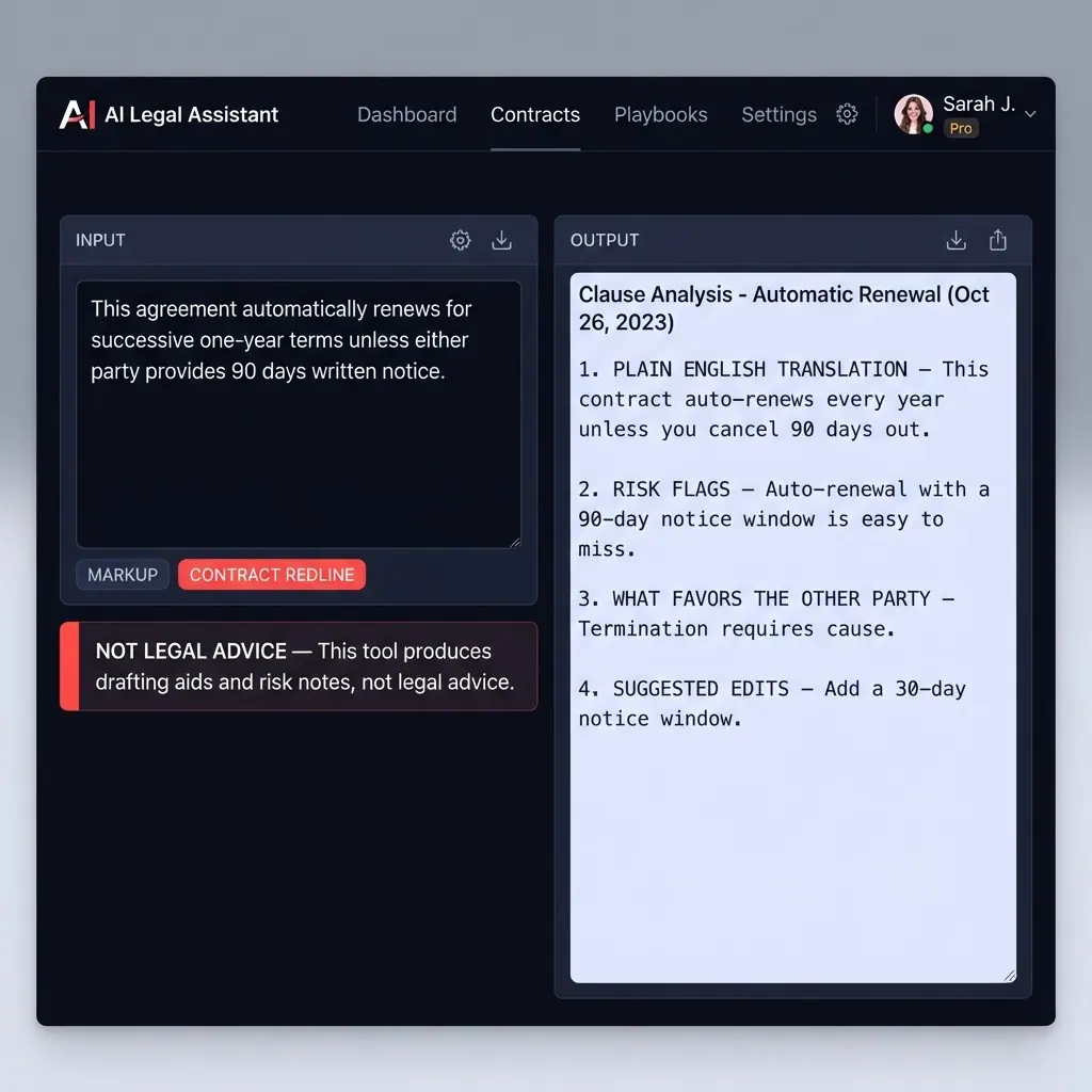 Need something redlined instead of rewritten? Same tool: switch the destination to Contract Redline.