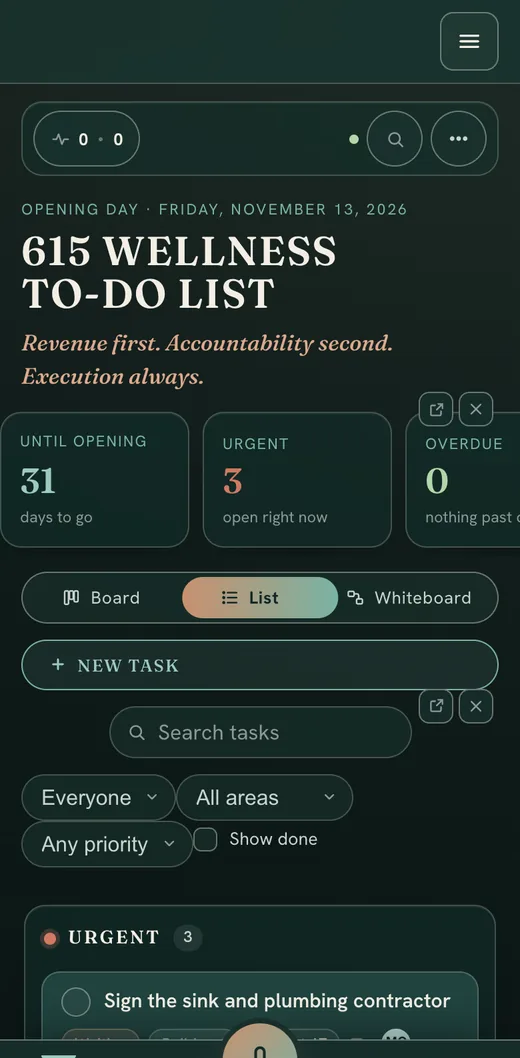 615 Wellness's task board on a phone